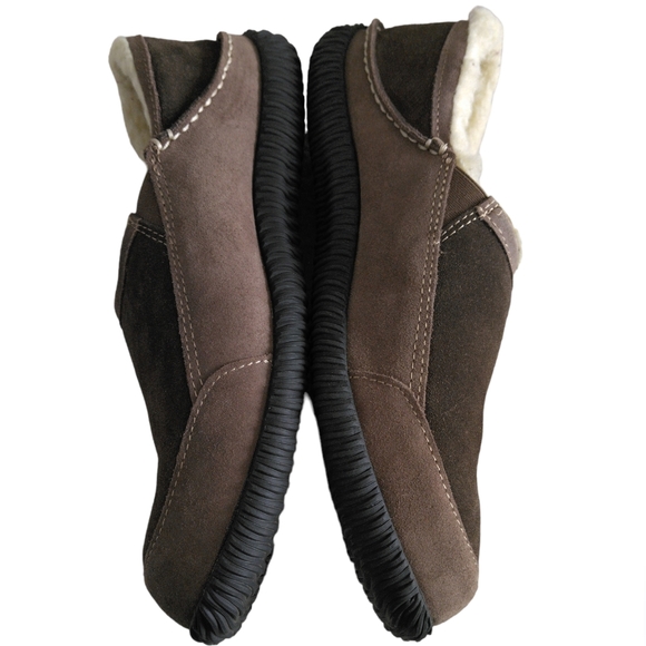 Acorn Comfort Earth Shearling Sheepskin Suede Hard Bottom Bedroom Shoe Slippers - Picture 9 of 16